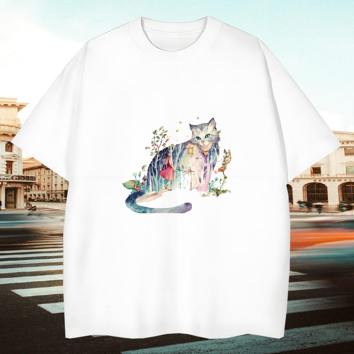 Loose Mens Tshirts 230g Cotton Casual Beach cute Anime Print Pure Cotton DIY Men T Shirts Tops Shirt