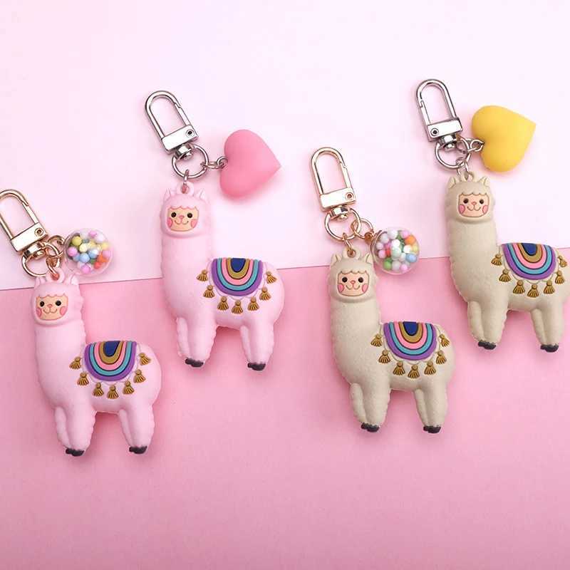 Cute Alpaca Keychain Qualitied Original Cartoon Lamb Keyrings Simulation Animals Pendant for Girls Jewelry Birthday GiftL240729