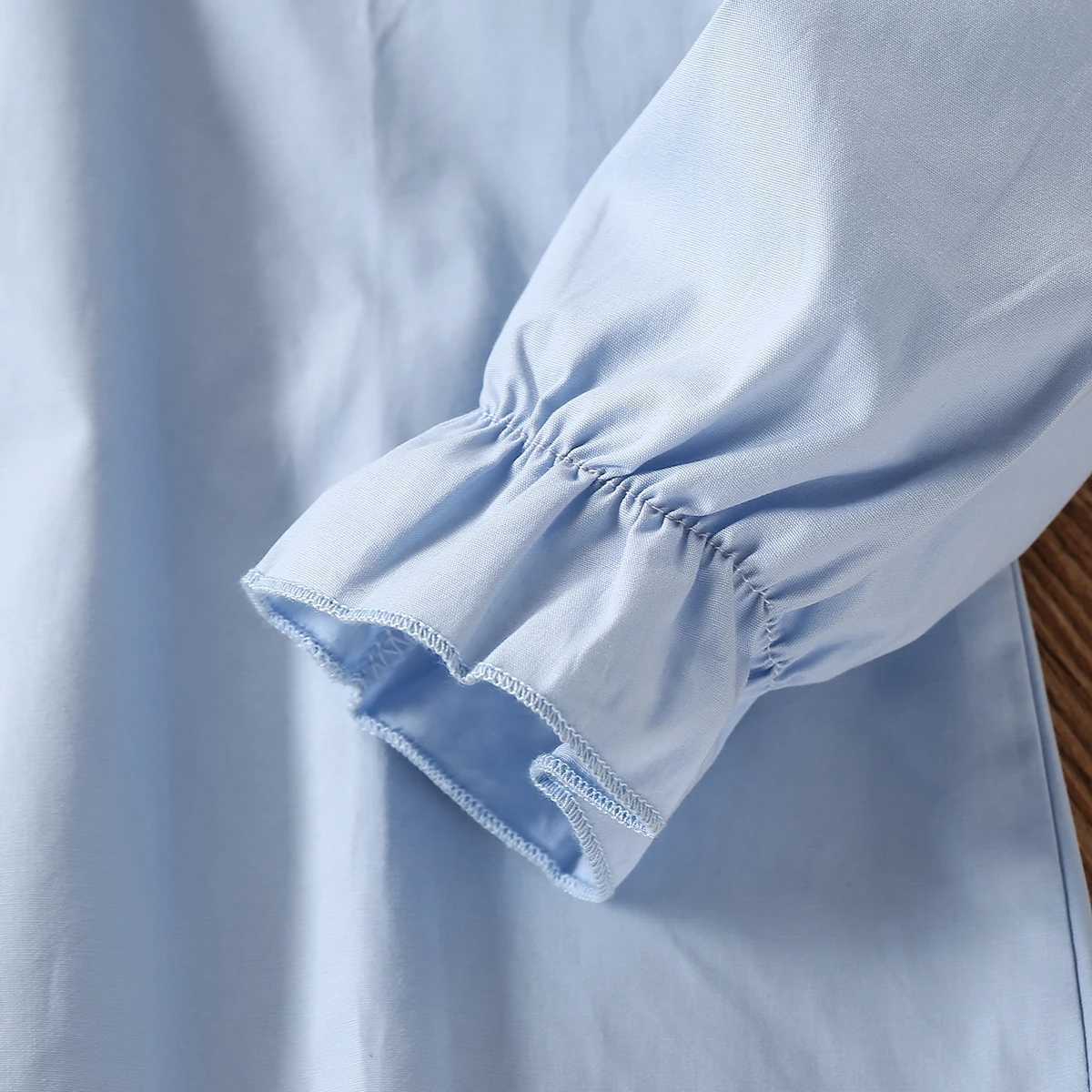 Childrens pleated blue school girl shirt white spring autumn long sleeved youth and childrens clothing 6 8 10 13 years oldW240729