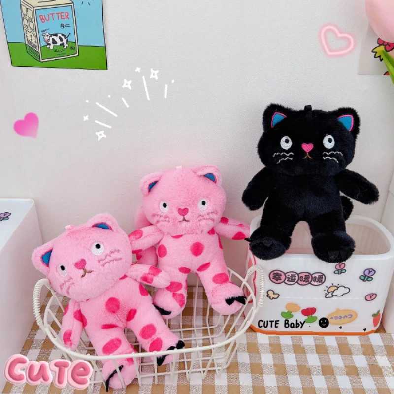 Kawaii Cat Plush Keychain Cute Backpack Pendant Fluffy Soft Stuffed Animals Keyring Car Key Buckle Accessories For Girl WomenL240729