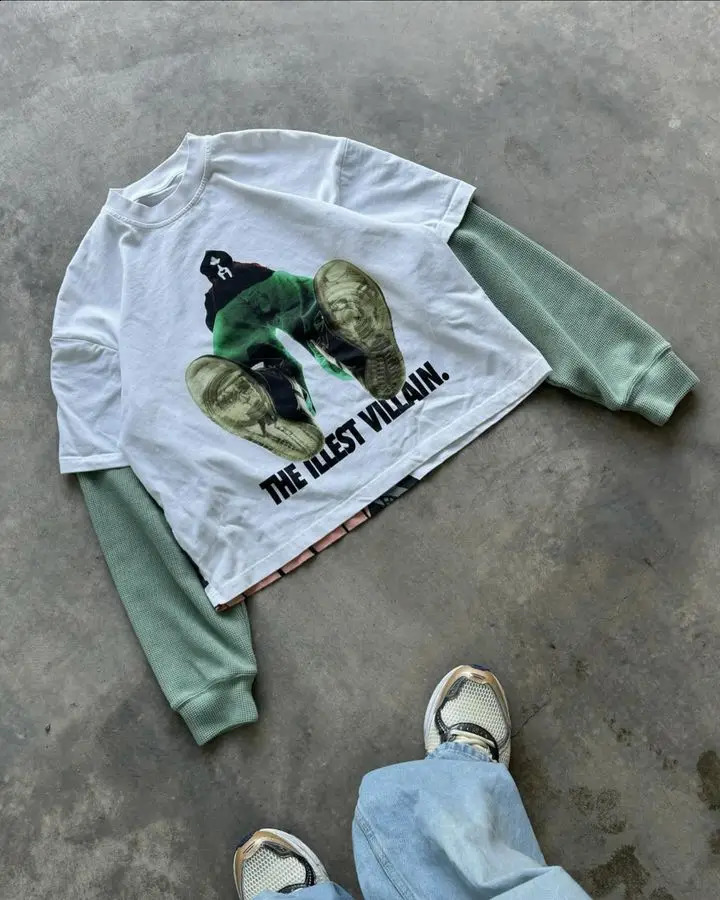 Street clothing Tshirt Y2K Gothic hiphop cartoon graphic letter printing oversized mens round neck cotton short sleeved top 240819