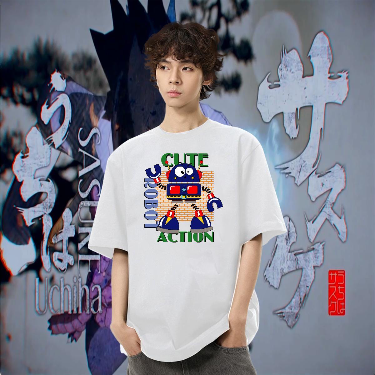 High Quality Tshirts 230g 100% Cotton Casual Daily Wear robot Plus Size Cartoon Pure Cotton 2024 T Shirt For Man Tops Shirt