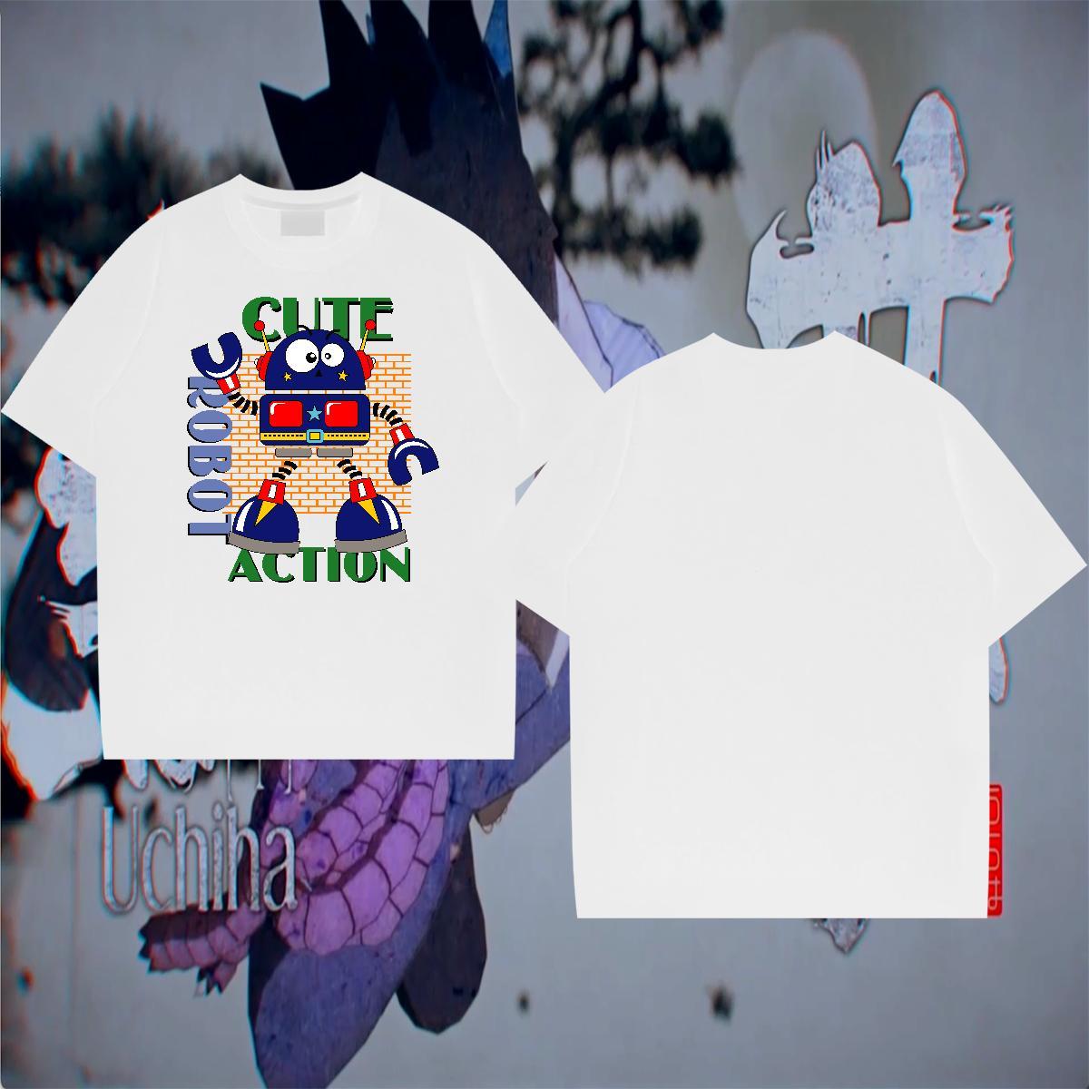 High Quality Tshirts 230g 100% Cotton Casual Daily Wear robot Plus Size Cartoon Pure Cotton 2024 T Shirt For Man Tops Shirt