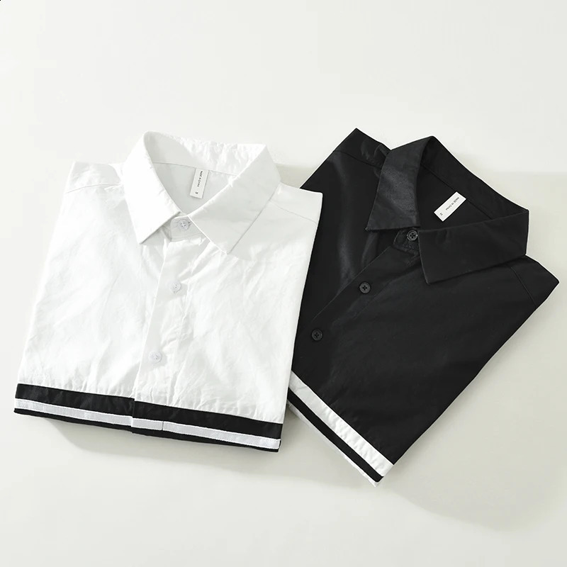 Black White Patchwork Shirt for Men Loose Long Sleeve Shirts Classics All-match Mens Clothing 240729