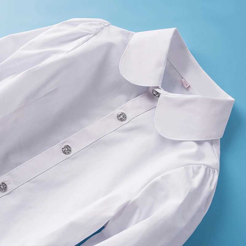 Preppy White Blouses for Girls Shirts School Uniform Childrens Clothing Autumn Youth Clothing Top 6 8 9 10 14 Year OldW240729