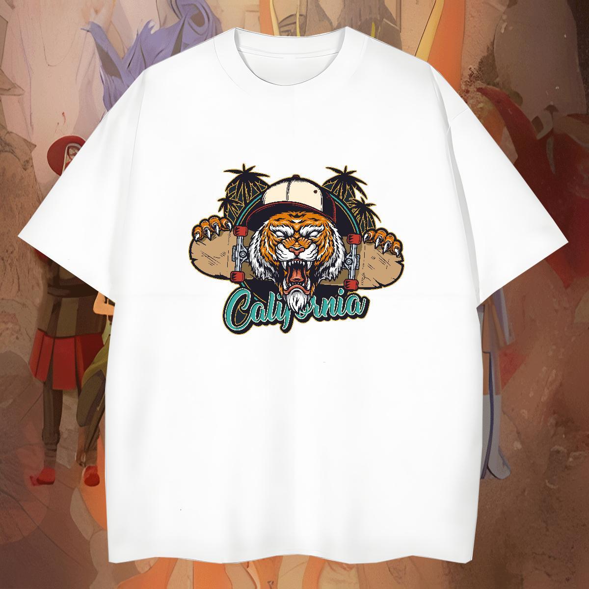 Unisex Men Tops Tees 230g Pure Cotton Home Outdoor tiger Cartoon Printing L-4XL Breathable Crew Neck Designer Fashion T shirt Tops Shirt