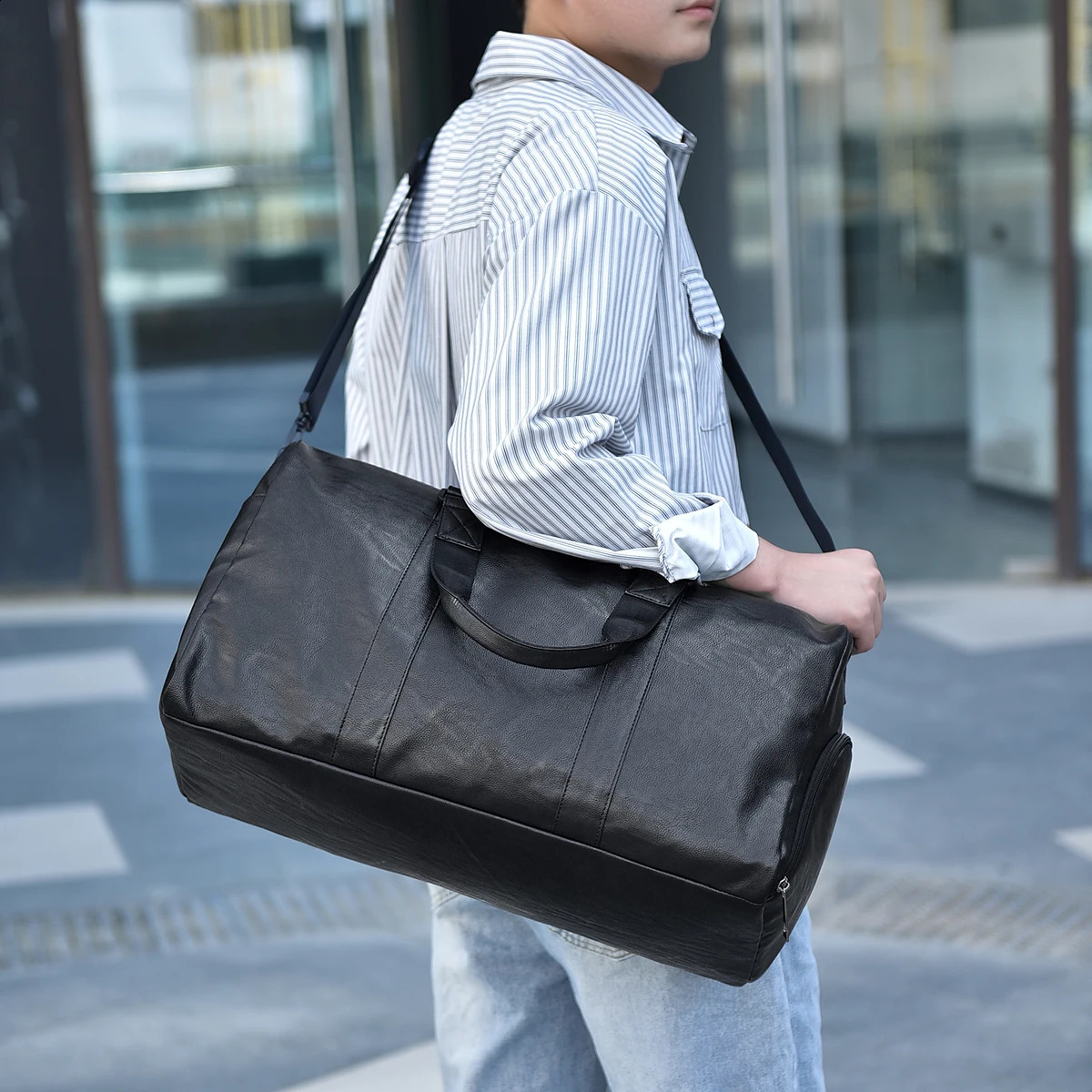 One Pu Large Capacity Mens Travel Bag Fashion Outdoor Casual Handbag Dry Wet Separation Fitness Shoulder Bag 240729
