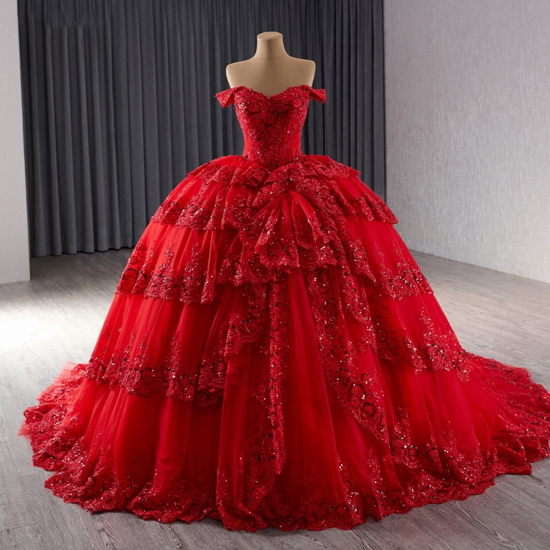 Red Sparkly Princess Quinceanera Dresses Off Shoulder Applique Beaded Tull Prom Lace Up Mexican Sweet 16 vestido 15 anos