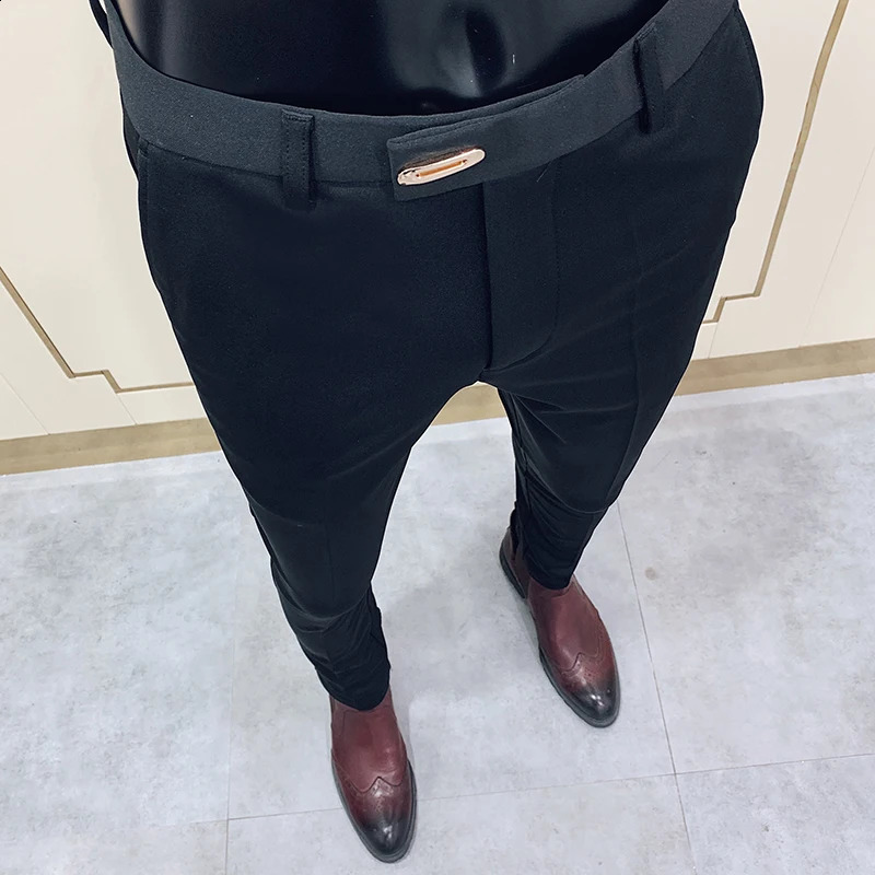 Spring Men Pants Korean Slim Fit Men Casual Ankle Length Pants Streetwear Men High Quality Black Gray Khaki Dress Suit Pant 240729