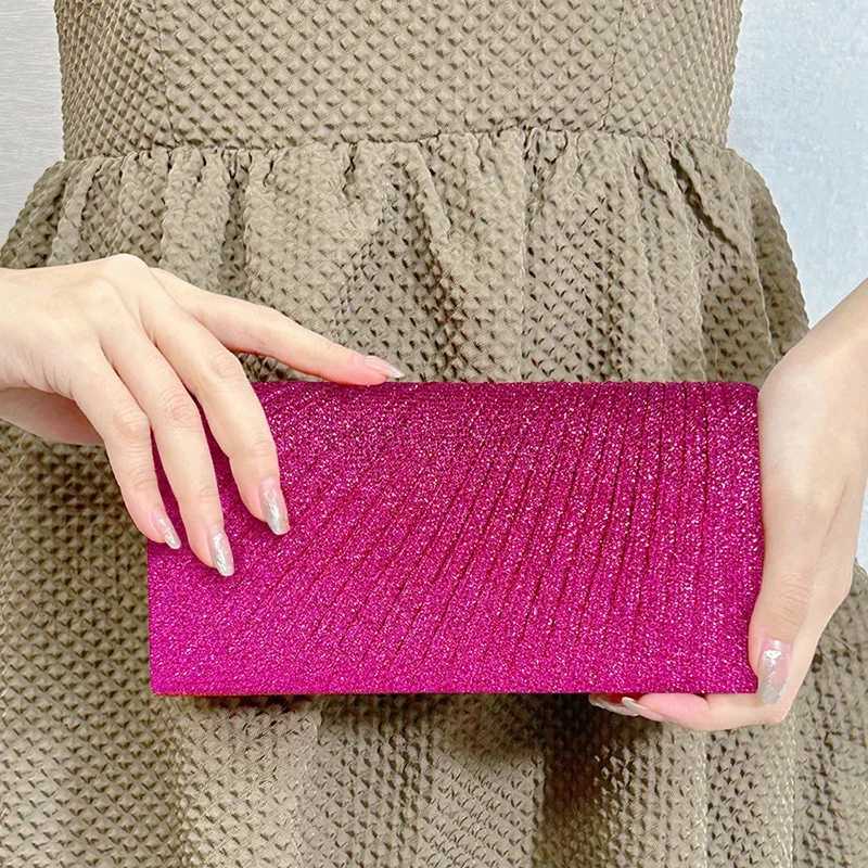 Glitter Envelope Fold Day Clutch for Women Shiny Silver Handbag Fashion Ladies Long Wallet with Chain Evening Bag Party WeddingXJ240729