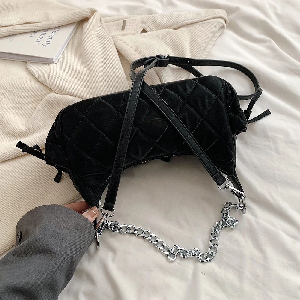 Rhombus Chain Bowknot Shoulder Bag with Adjustable Strap Y2K Purse PU Leather Fashion Handbag Everyday for Women and Girls 240729