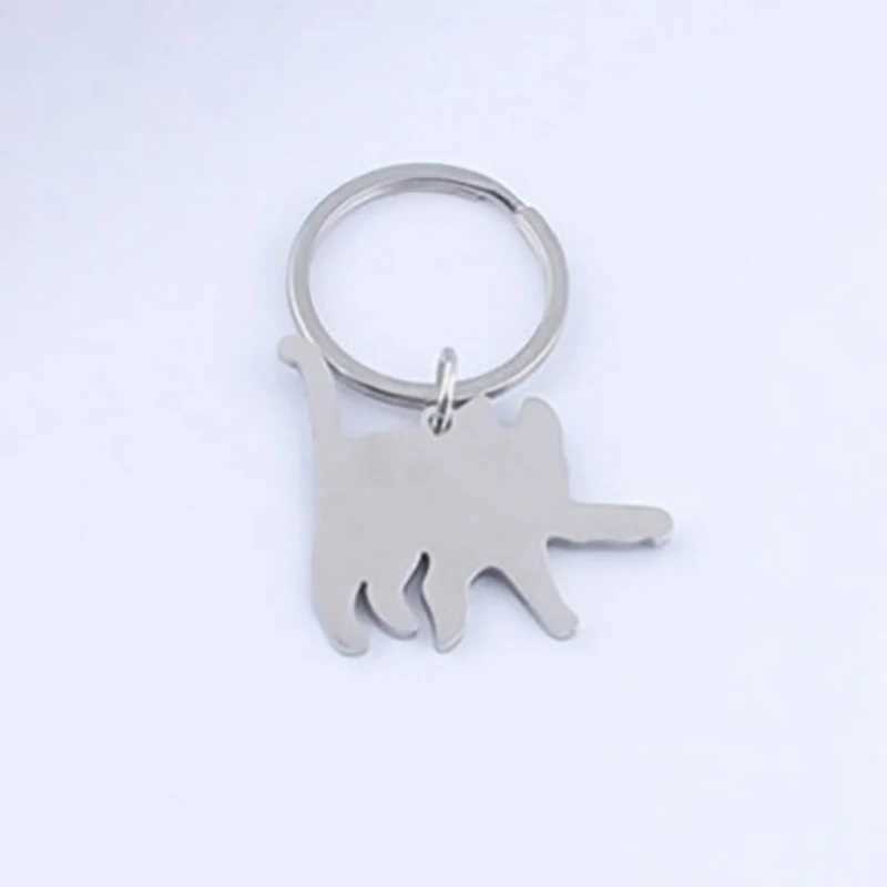 Cute Cartoon Knife Cat Keychain Stainless Steel Black Kitten Key Chains Keyring Bag Pendant Hanging Jewelry GiftL240729