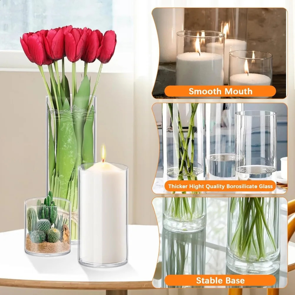 16 Pack Glass Cylinder Vases 46810 Inch Tall Clear Flower Vase Hurricane Floating Candle Holder for Table Centerpiece Wedding 240729