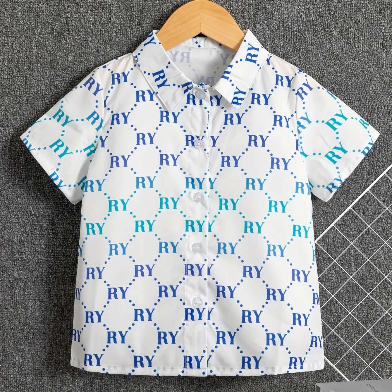 Boys Creative cartoon Pattern Printed Shirt Casual Short Sleeve Collar Shirt Top Boys Summer Outdoor ClothingW240729