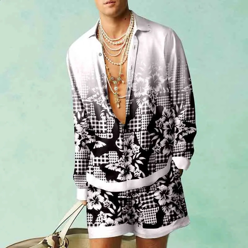 Botanical Pattern Shirt Sets 3D Print Men Casual Fashion Shirts Oversized Beach Shorts Summer Streetwear Hawaiian Suits Clothing y240819