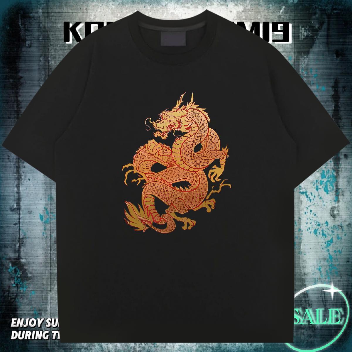 Free Shipping Men Tshirts 230g 100% Cotton Street Golden Dragon Black White Breathable Short Sleeve Designer T shirt Tops Shirt