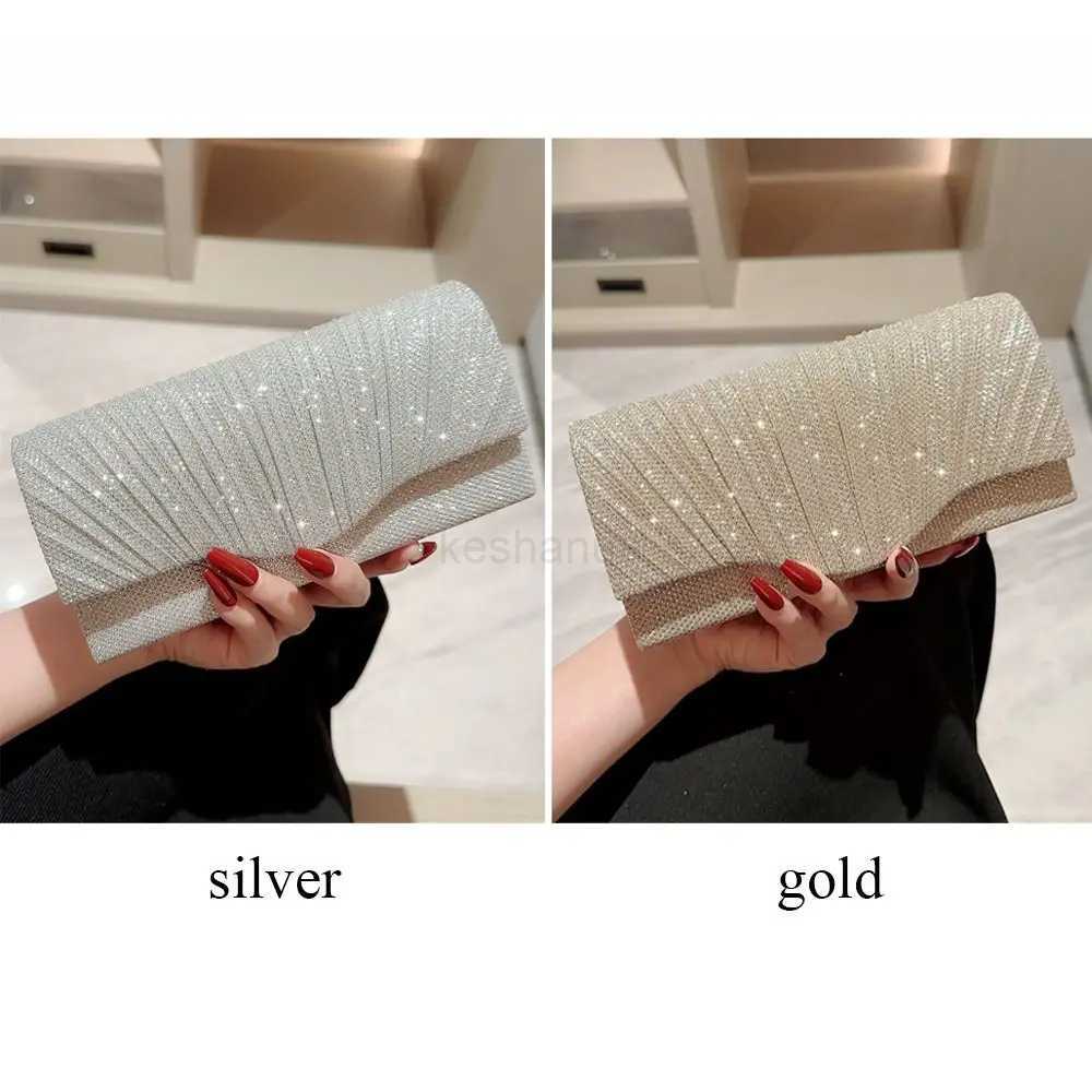 Fashion Ladies Gold Silver Luxury Satin Clutches Evening Bags Sequins Banquet Clutch Bag Wedding Party Purse Womens Chain BagsXJ240729