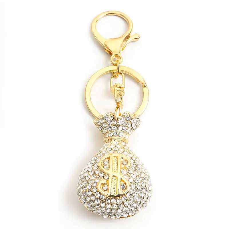 Exquisite Rhinestones Inlaid Dollar Sign Money Bag Keychain Trendy Jewelry Lucky Bag Keyring Bag Car Keys Decoration AccessoryL240729