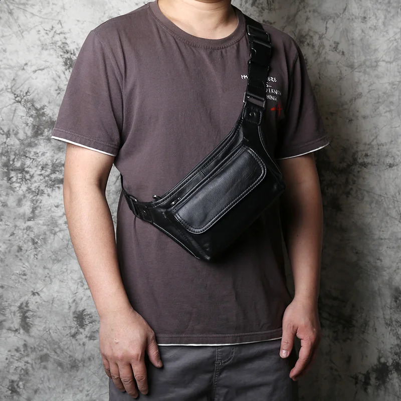 NZPJ Mens Genuine Leather Waist Bag First Layer Leather Casual Chest Bag Soft Leather One-shoulder Crossbody Bag Man Belt Pouch 240729