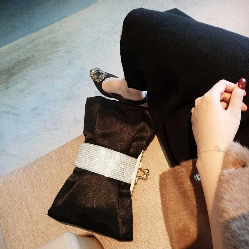 Luxy Moon Black Clutch Bag Women Bow Handbag Luxury Crystal Diamond Clutch Purse Party Wedding Bag Elegant Shoulder BagXJ240729