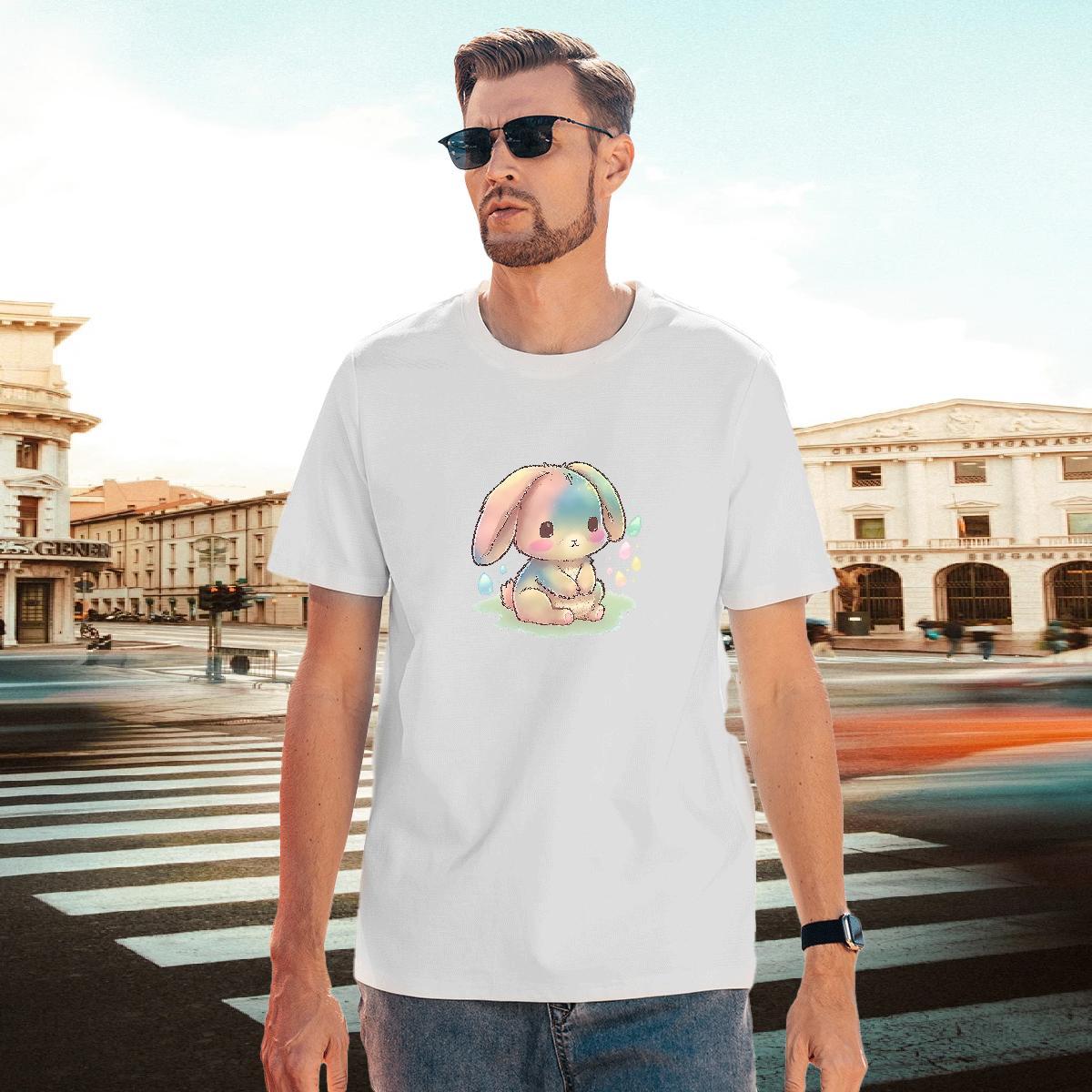 TOP Quality Men Clothes T-Shirt 230g 100% Cotton Daily Outfit rabbit Custom Print Oversized Breathable Crew Neck Brand T Shirt For Man Clothings