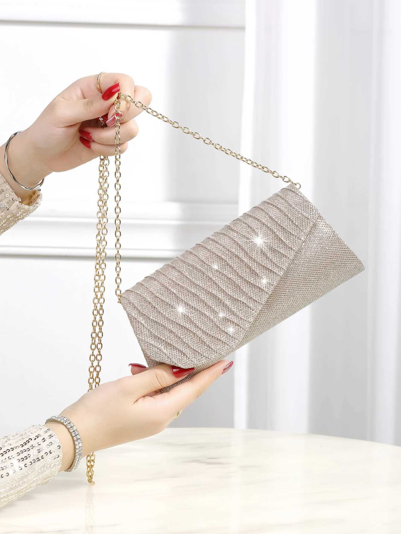 Glitter Envelope Handbag Womens Evening Bag Ladies Day Clutch Daily Clutch Wedding Party Bling Metal Chain Crossbody BagXJ240729