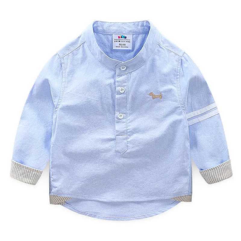 2020 Spring/Autumn 2 3 4 6 8 10 Year Old Children Solid Color Cotton Mandarin Collar Dog Long Sleeve White ShirtW240729