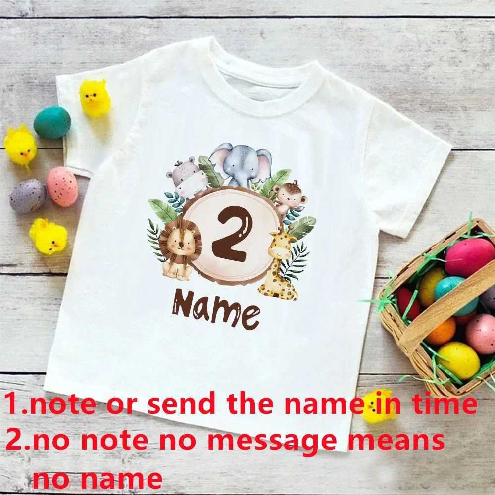 T-shirts Personalized Birthday Shirt 1-9 Year T-Shirt Wild Tee Boys Birthday Party T Shirt Wild Animal with Name Clothes Kids Gifts TopsL24729