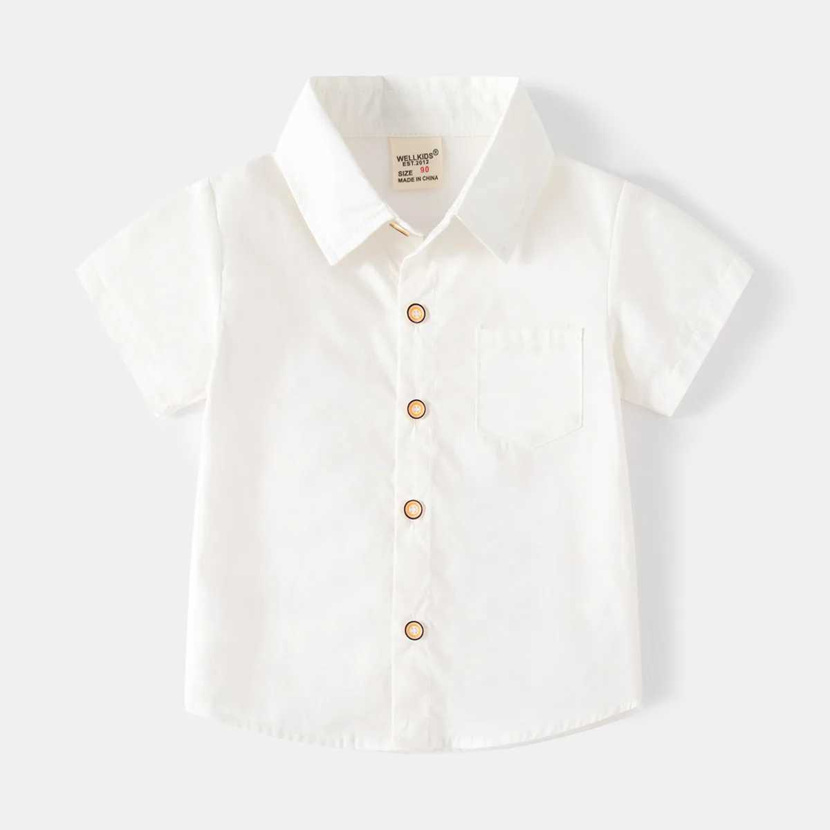 New fashion boys solid color monochrome short sleeved shirt for summer 2024 childrens casual cotton top 3-8 years old 6 colorsW240729