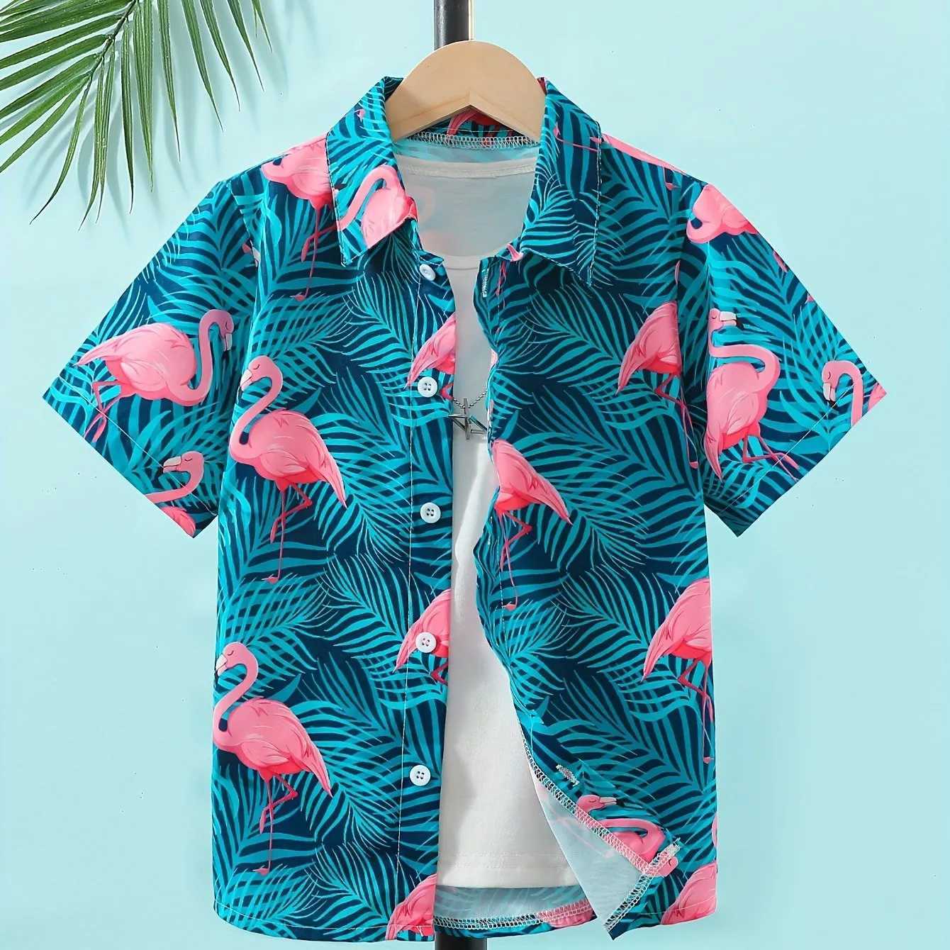 2024 casual loose fit shirt childrens short sleeved cool and comfortable summer beach suitable for boys and girls to wear childrens shirts on holidays