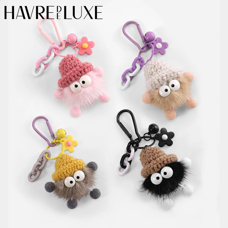 HAVREDELUXE Bag Charm Key Chain Pendant Mink Hair Small Briquettes Car Multi-functional Bag Plush Female Exquisite Pendant 240729