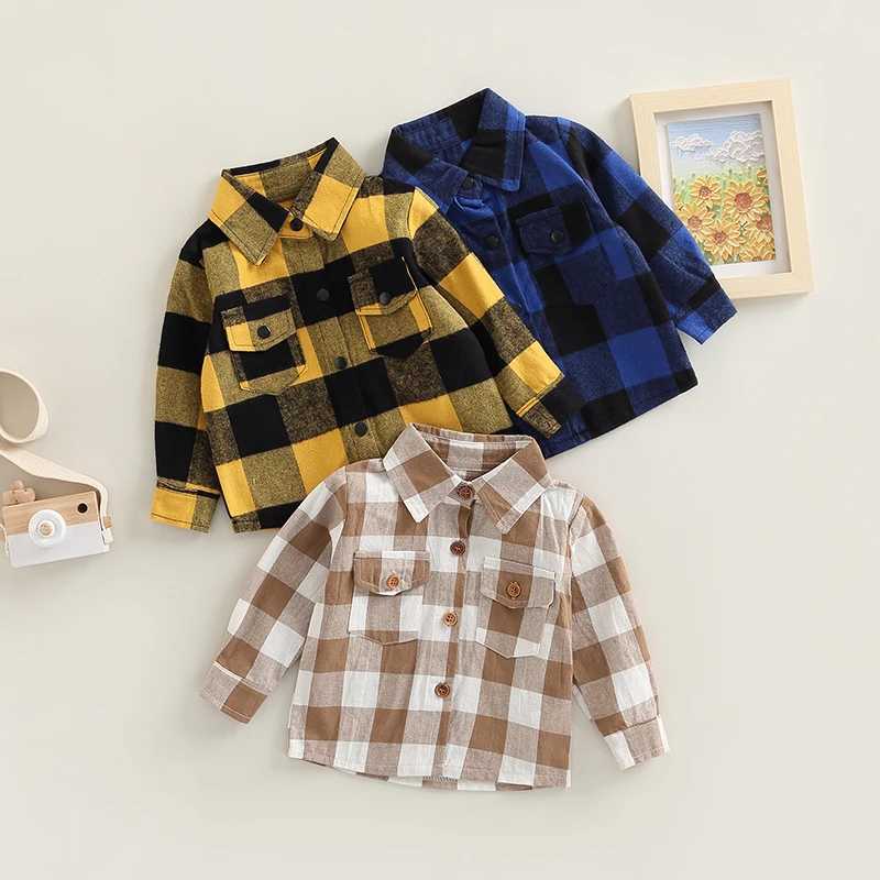 Childrens boys babys long sleeved hooded sweatshirt button up plain flannel shirt T-shirt childrens clothingW240729