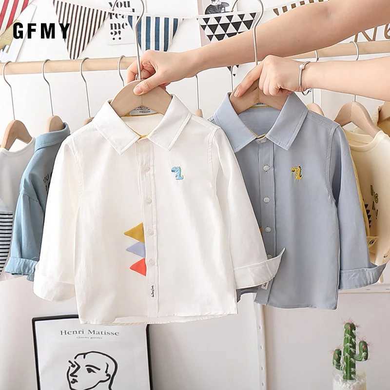 GFMY Boys Shirt 2021 Autumn New Cotton Long Sleeve Casual Shirt Baby Boys Cartoon Dinosaur Embroidery Shirt Childrens ClothingW240729