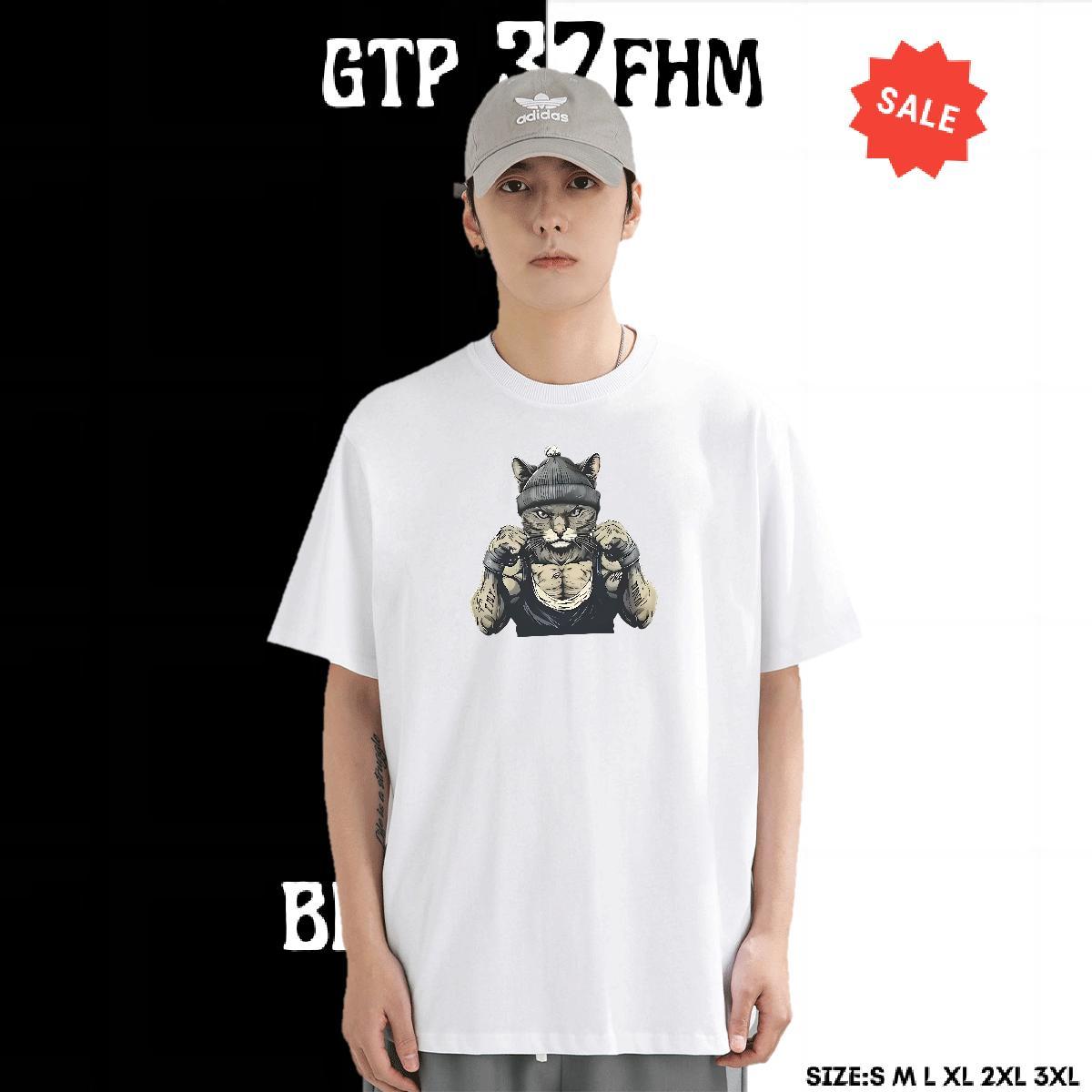 Loose Men Tees 230g Cotton Hip Hop Street cat Custom Cartoon Breathable 2024 New Men T Shirts Tee Shirt