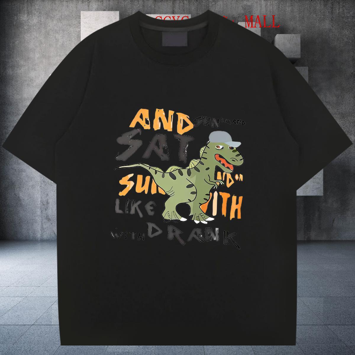 TOP Quality Men Clothes T-Shirt 230g Cotton Beach dinosaur Oversized 4XL Pure Cotton New Man T Shirts Tops Shirt