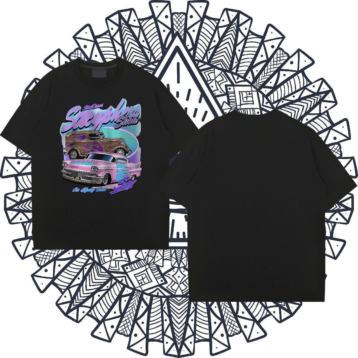 Designer Men Tshirts 230g Cotton Beach car Floral Print O-Neck Short Sleeve DIY Customized Man T Shirts Tops Shirt
