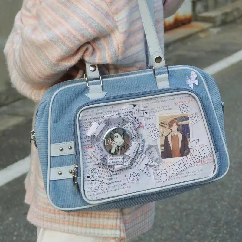 Y2K Corduroy Casual Ita Bag Cute Womens Shoulder Lolita Girl Transparent Fashion Crossbody DIY Display Handbag Purse 240729