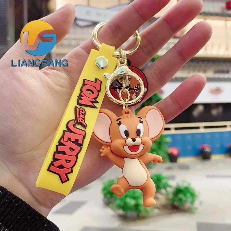 Tom and Jerry Anime Cartoon Ornament Keychain Car Key Bag Pendant Cute Cat And Mouse Action Doll Collectibles Kids Gift ToysL240729
