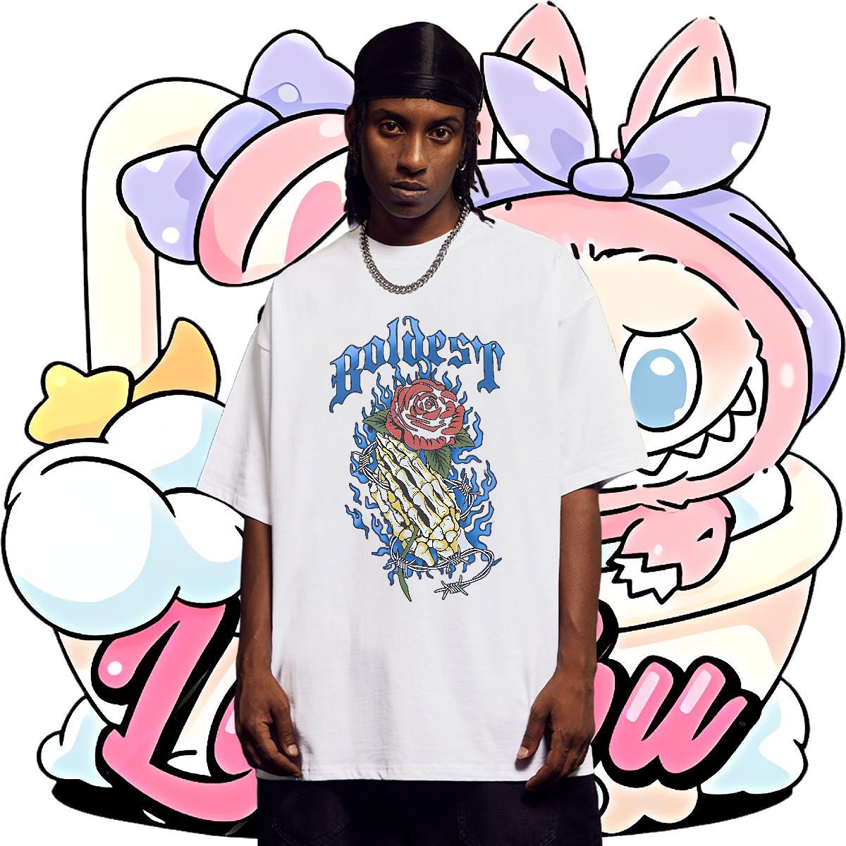 TOP Quality Men Tshirts 100% Cotton 230g Daily Wear flower Custom Anime Breathable Crew Neck 2024 Man T Shirts Top Tees