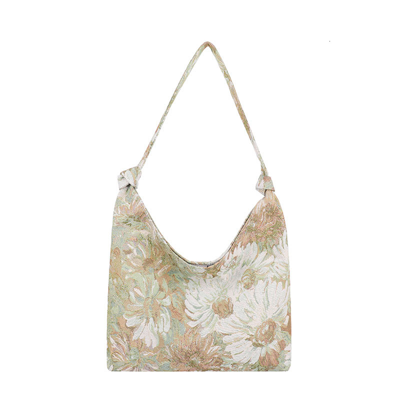 Large capacity women's French minimalist canvas oil painting ethnic style shoulder tote portable bucket bag H729#11 ddmy a154