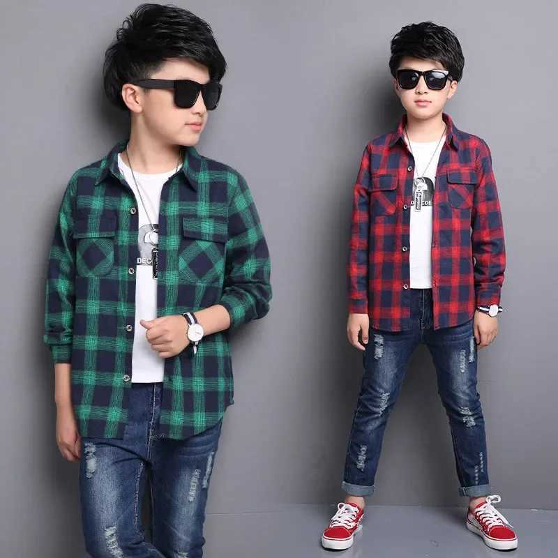 Boys shirts for spring and autumn childrens Korean checkered clothing teenagers long sleeved tops boys shirts school childrens shirtsW240729