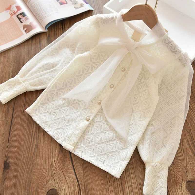 Girl baby shirt jacket 2024 beige spring and autumn shirt cotton party gift beach school childrens clothingW240729