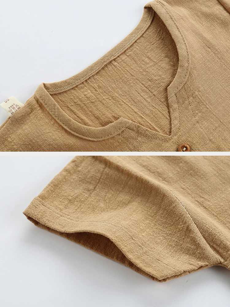 T-shirts LJMOFA Vintage Linen Cotton Boys T-shirt For Toddler Kids Baby Girl Summer Casual Clothes Child Candy Solid Color Soft Tops D127L24729