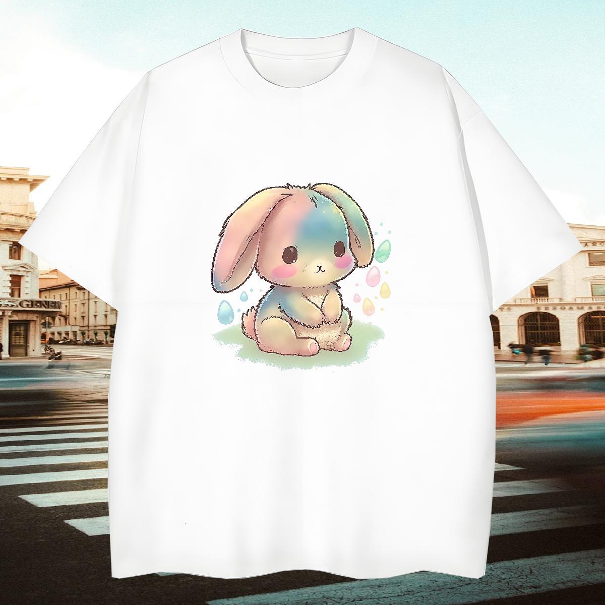 TOP Quality Men Clothes T-Shirt 230g 100% Cotton Daily Outfit rabbit Custom Print Oversized Breathable Crew Neck Brand T Shirt For Man Clothings
