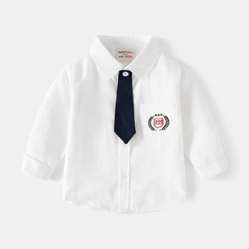 Boys casual collar shirt long sleeved single chest top childrens printed collar pure cotton autumn loose fit studentW240729