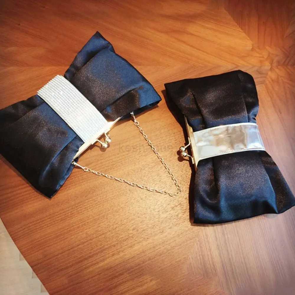 Luxury Chain Rhinestone Bow Handbag Diagonal Shoulder Bags Evening Party Purse Wedding Clutch BagXJ240729