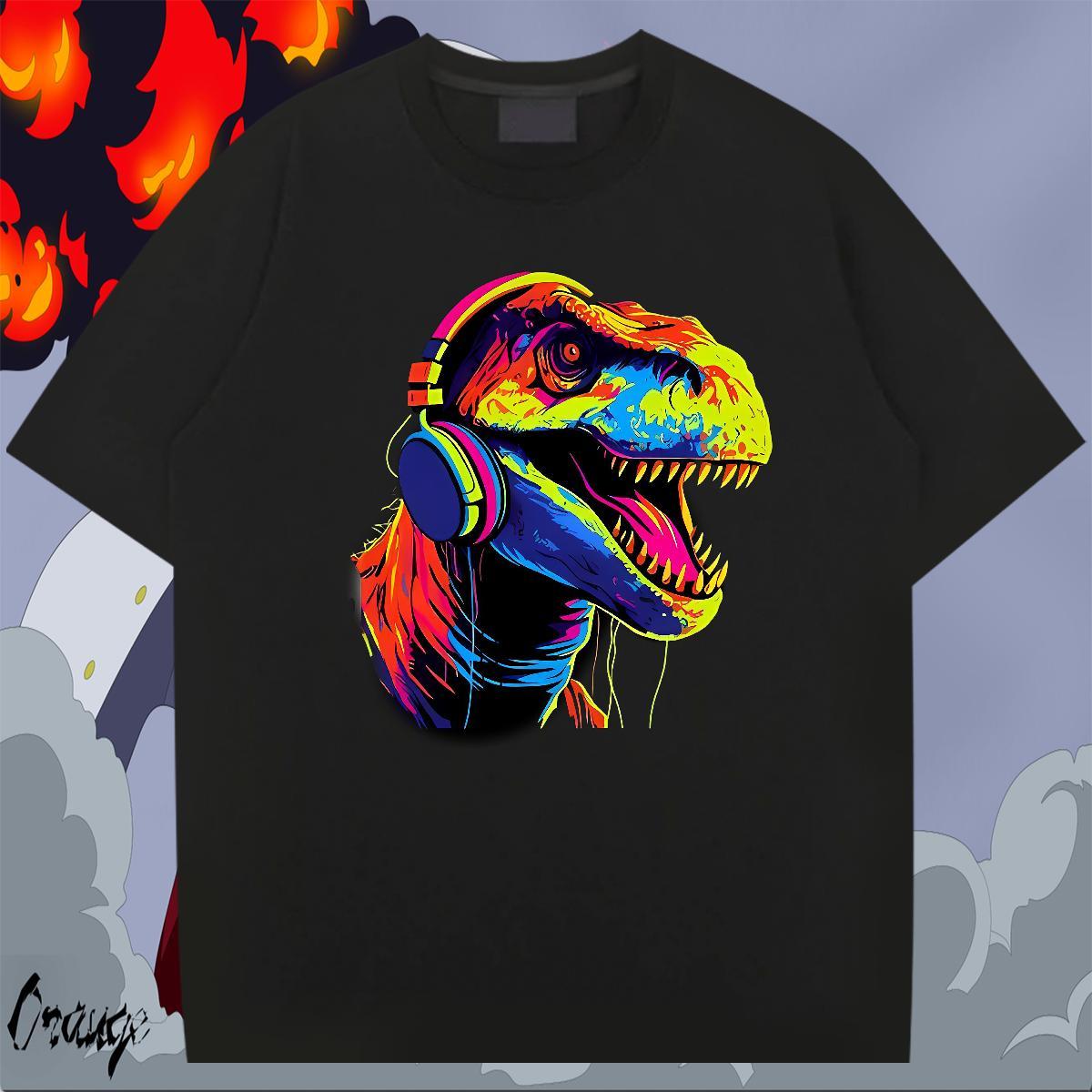 Unisex Men Clothes T-Shirt 230g Pure Cotton Spring Summer dinosaur Oversized Breathable Short Sleeve Fashion T Shirts Men Tees