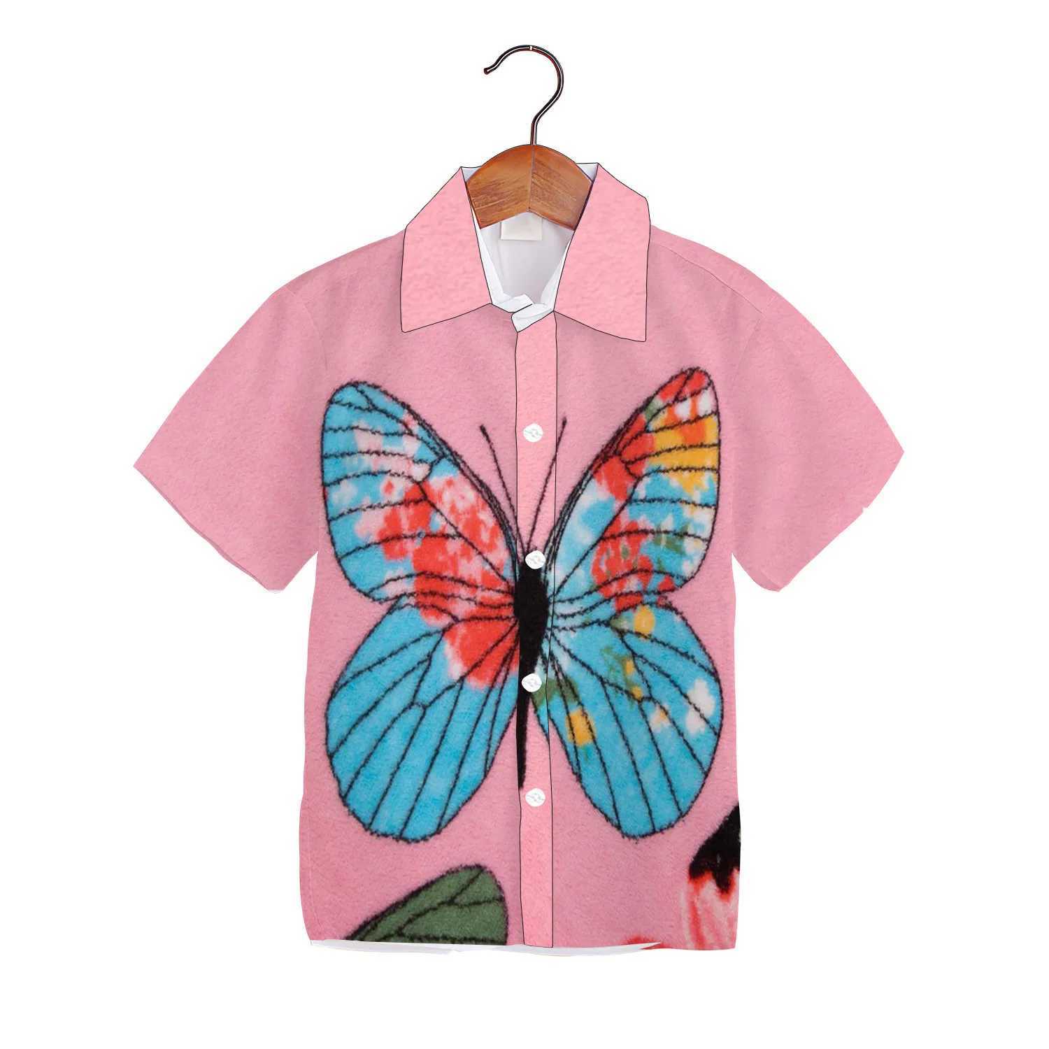 Childrens summer butterfly top beachwear childrens short sleeved button up collar childrens baby jacketW240729