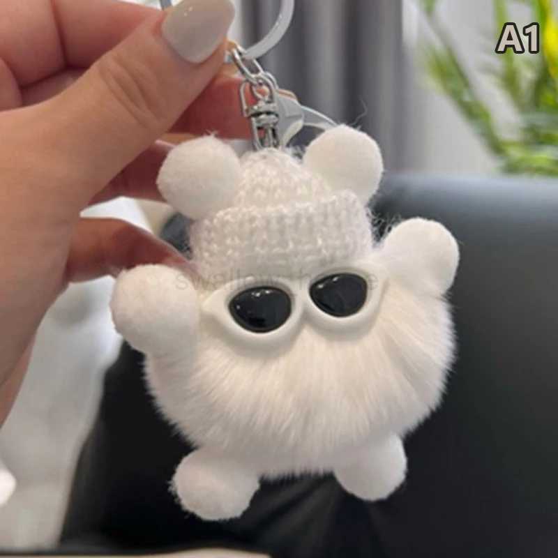 Mini Rex Rabbit Keychain Fluffy Key Chains Trinkets Pom Keychain Trinket Pompons KeychainsL240729