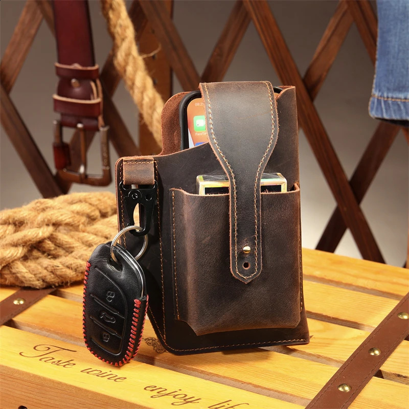 sbirds Arrivals Genuine Leather Phone Waist Bag Tactical Waist Pack Phone Pouch Outdoor Sports Waist Bag For Men Male 240729